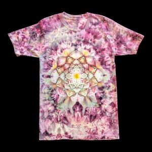 OOAK Watercolor Flower Mandala Tie-Dye Tee - Unisex M - Purple, Grey and Pink